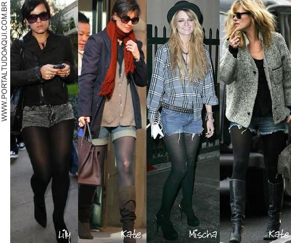 moda de meia calça com shorts