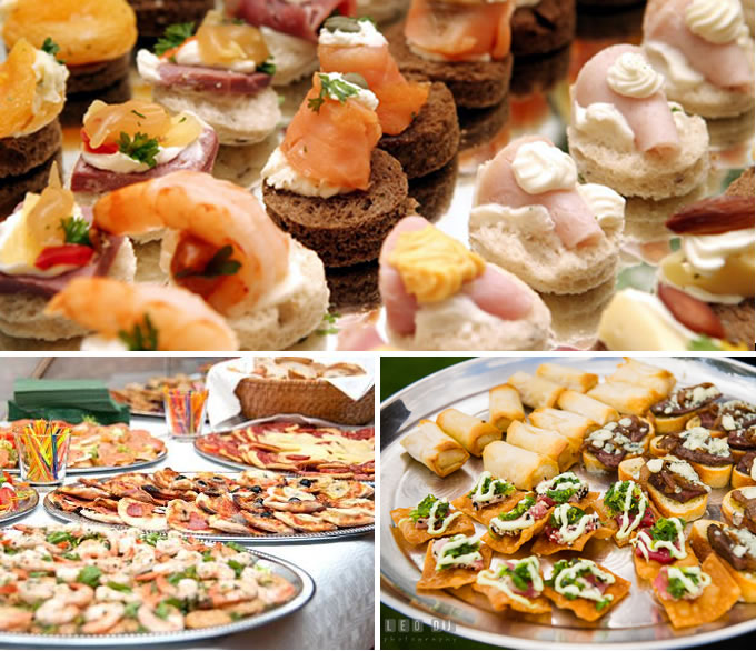 mesa salgados para um coquetel de casamento