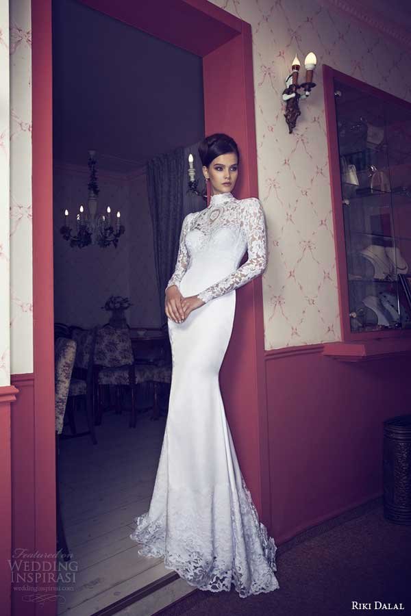 riki-dalal-2014-long-sleeve-wedding-dress-with-high-neckline-and-keyhole-back