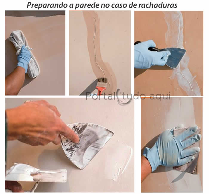 preparando a parede com rachaduras