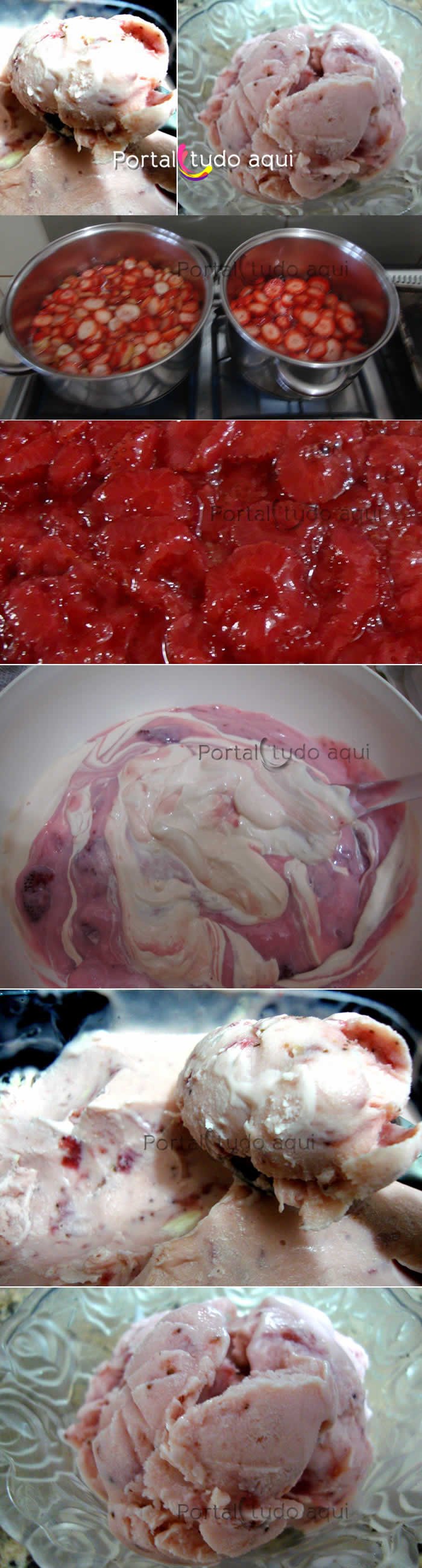 receita sorvete caseiro-com-morango-em-calda