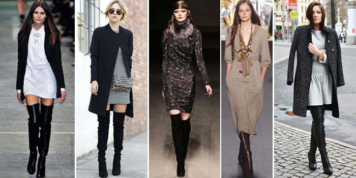 Botas Over The Knee ou Over Boots - Tendência de moda para o inverno 2015-com-vestido