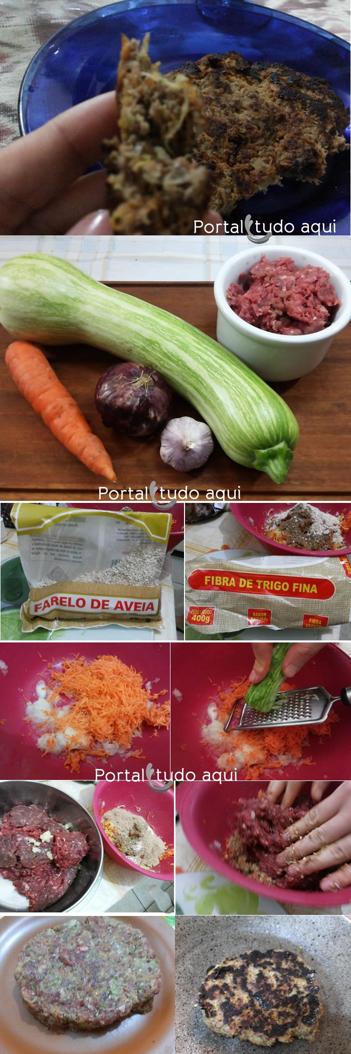 Receita Fit de hambúrguer com vegetais, fibra de trigo e farelo de aveia