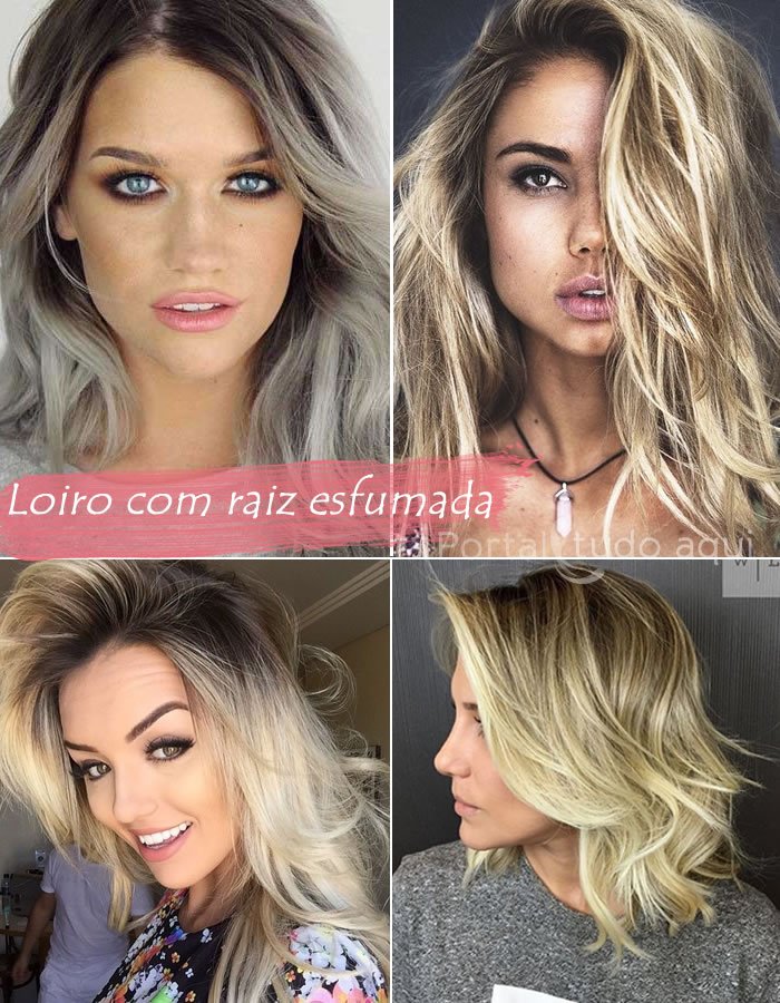 cabelo feminino loiro com raiz esfumada.