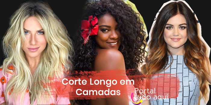 Cabelo longo em camadas.