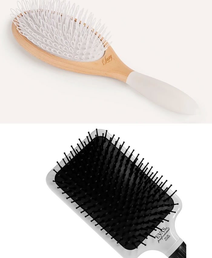 Escova de cabelo estilo raquete.
